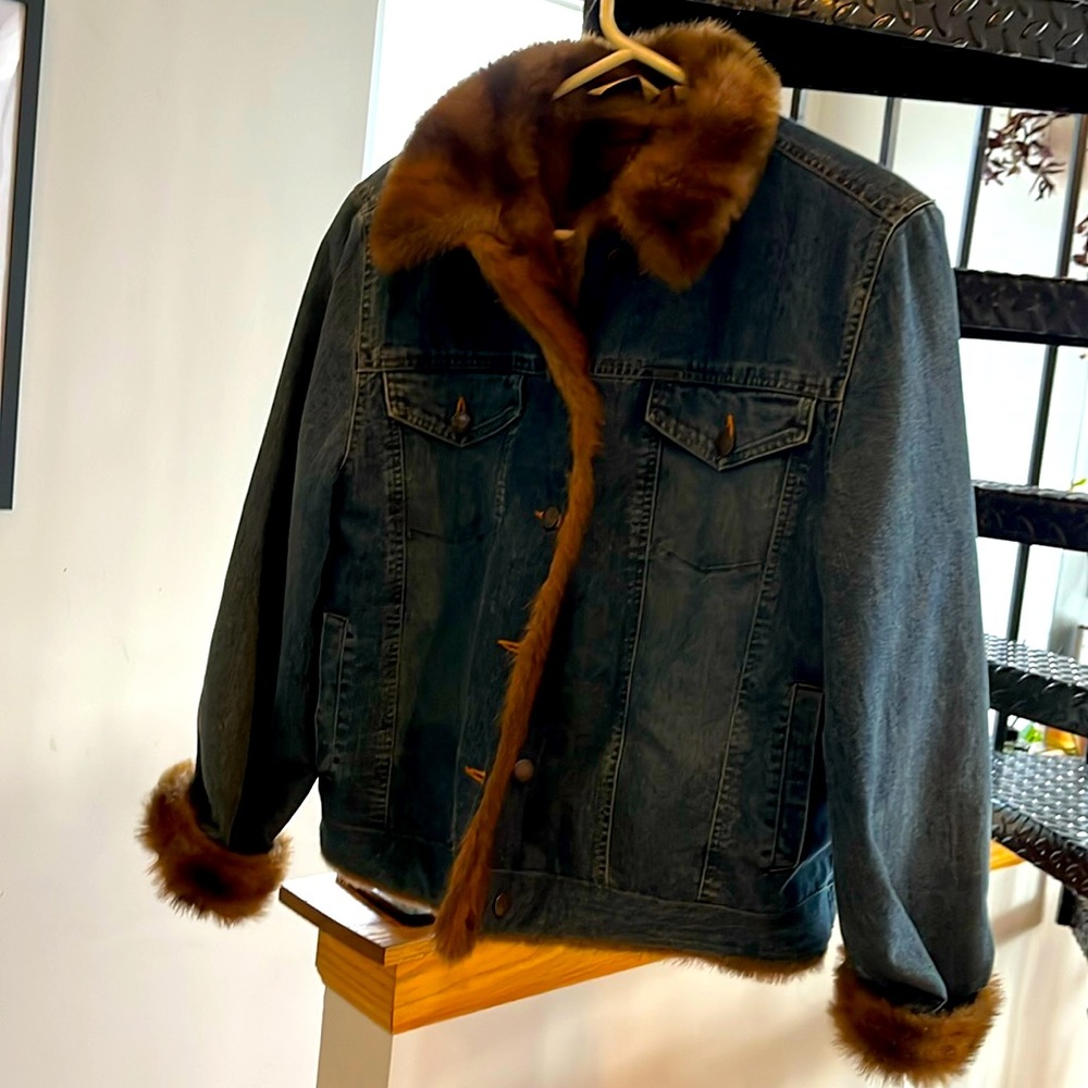 Vintage St. John’s Bay denim and faux fur jacket size L